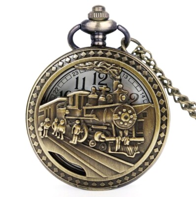 Taschenuhr NEU Zug Dampflok Vintage Style Pocket Watch (Ref 2)