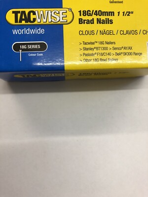 Tacwise 18 Gauge Brad Nails 40mm -1000 Nägel, Tacwise 18g/40mm Galv, Stanley Paslod