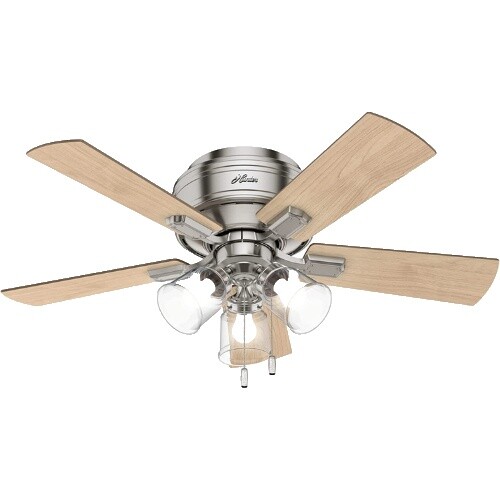 42 Inch Brushed Nickel Ceiling Fan With Light - Low Profile Flush Mount With Remote & Dimmable LED
