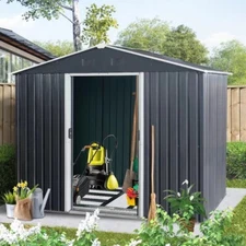 Outdoor Metal Storage Shed with Floor Base Sliding Doors and Padlock for Patio
