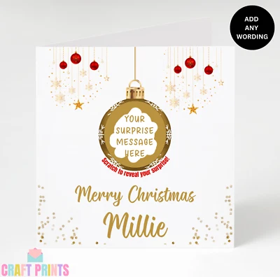 CRAFT PRINTS Personalised Christmas Card Surprise Scratch Off | Gift Scratch to reveal