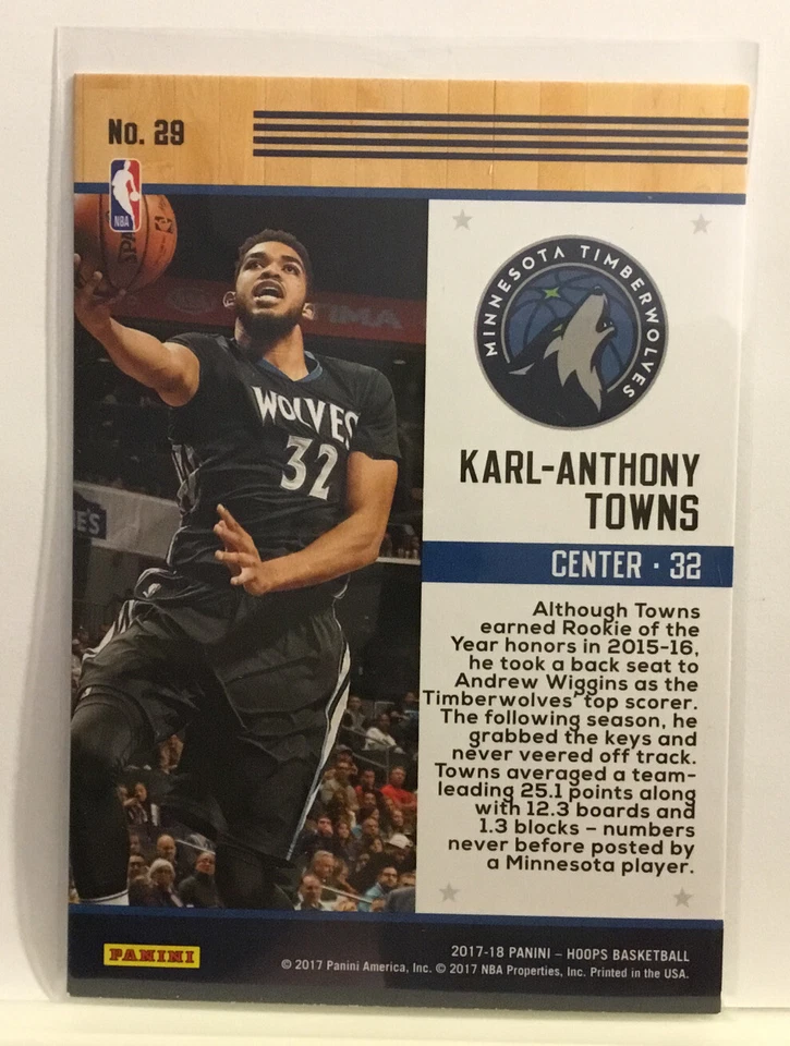 2017-18 PANINI HOOPS TEAM LEADERS KARL-ANTHONY TOWNS FOIL #29 TIMBERWOLVES MSK - Image 2 of 2