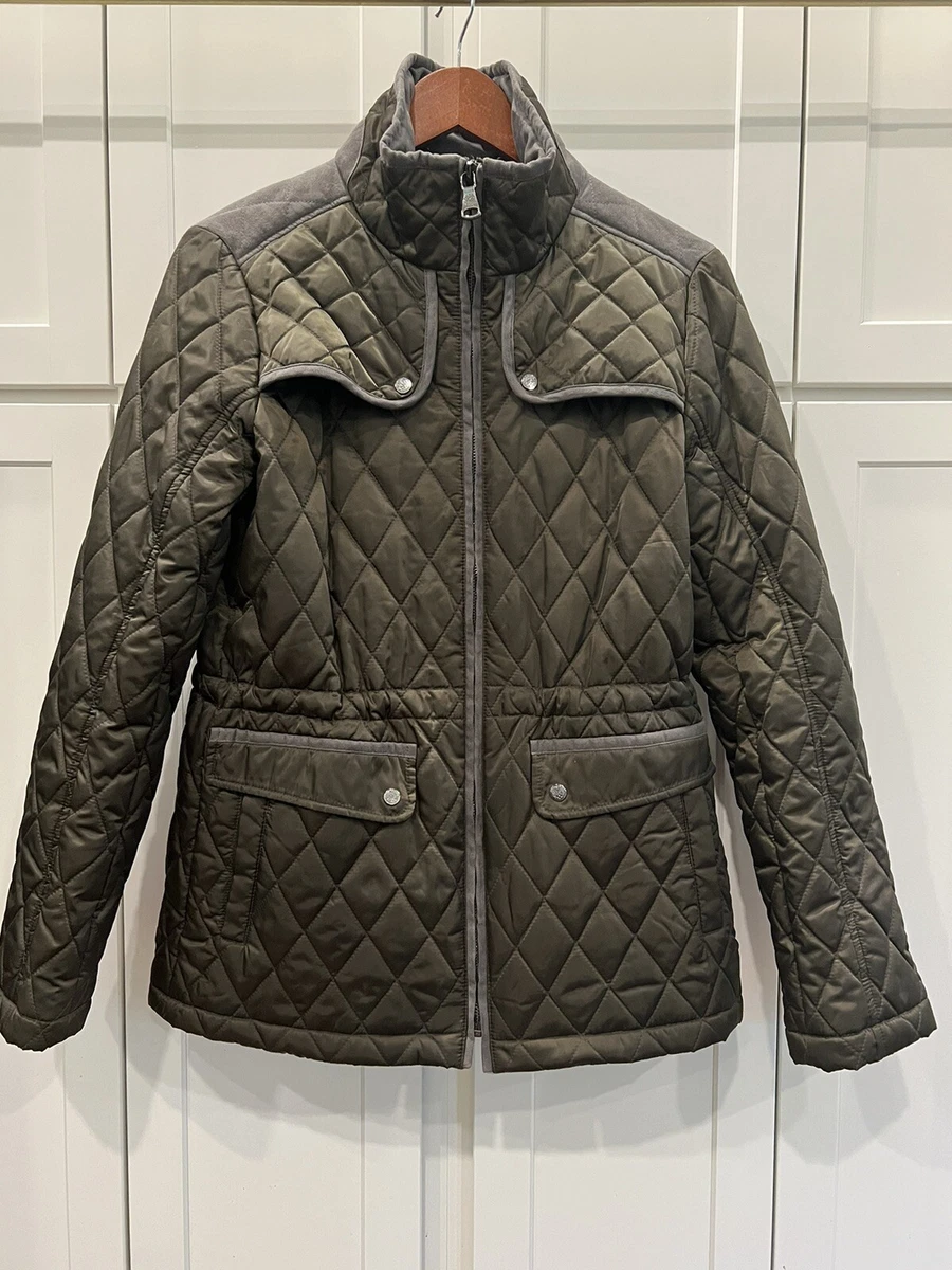 VINCE CAMUTO OLIVE GREEN QUILTED FIELD JACKET COAT GRAY FAUX SUEDE
