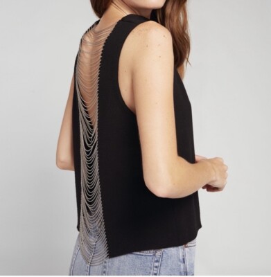 ALICE + OLIVIA BNWT -  Clara top w/ draped chains (wear front or back) -Black XS