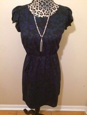 ANN TAYLOR LOFT - MULTI-COLOR DARK GREEN BLACK DRESS - 0