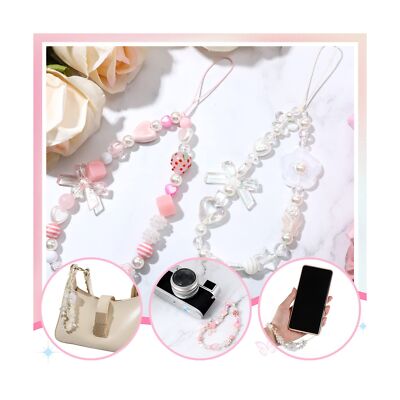 LEIFIDE 2 Pcs Phone Charms Strap Beaded Phone Strap Pink