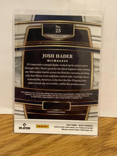 2022 Panini Select Scope Prizm Parallel Josh Hader Milwaukee Brewers #25 - Picture 2 of 2