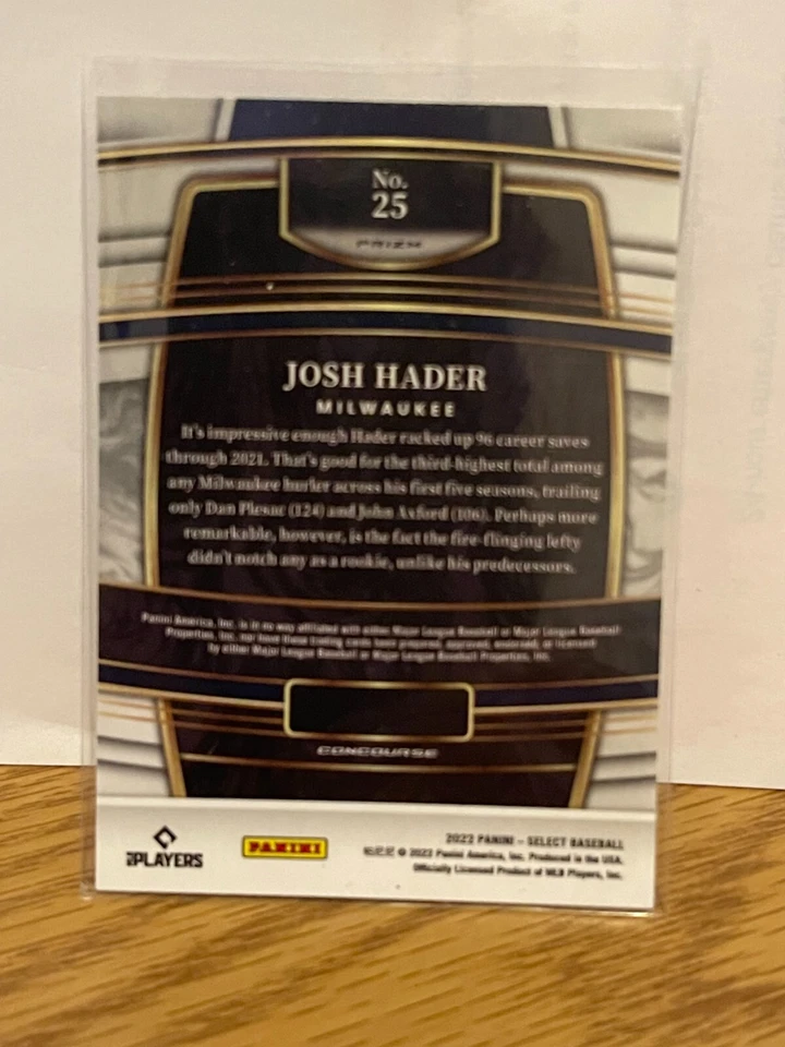 2022 Panini Select Scope Prizm Parallel Josh Hader Milwaukee Brewers #25 - Image 2 of 2