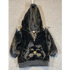 Juicy Couture Kids Black Faux Fur Cat Hoodie Quarter Zip Pullover 12M Black