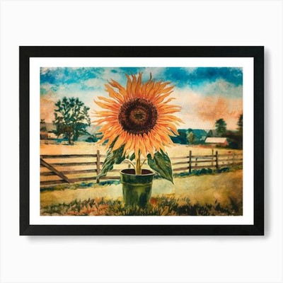 Strahlende Sommersonnenblume - Nahaufnahme gerahmtes Wandbild Poster Leinwanddruck Bild