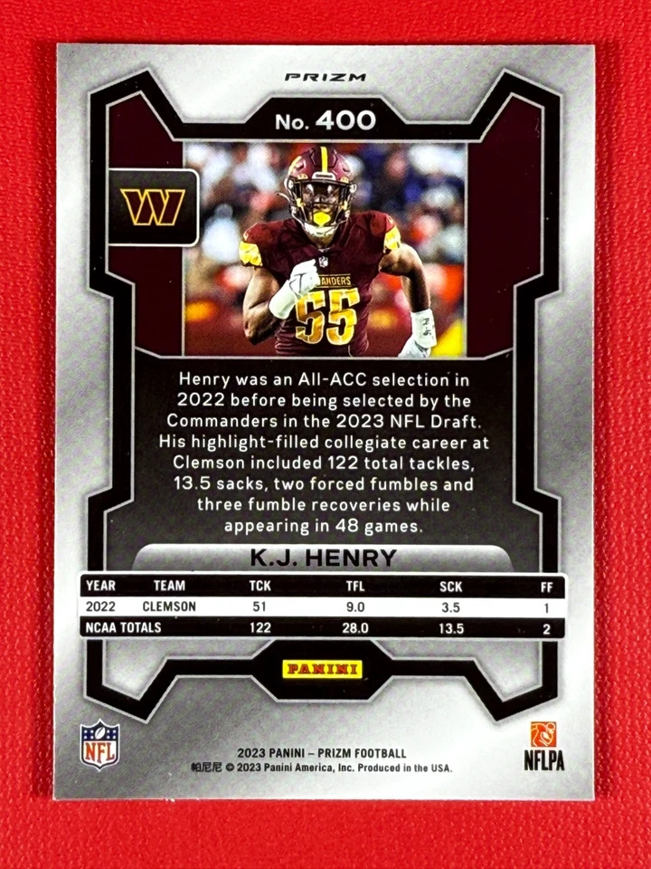 2023 Panini Prizm Rookies K.J. Henry #400 Orange Lazer Prizm (RC) - Image 2 of 2