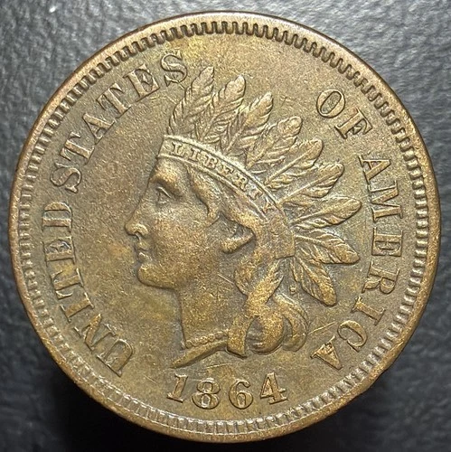 1864 L Indian Head Cent Penny 1c SEMI KEY DATE Nice Sharp VF/XF Full LIBERTY