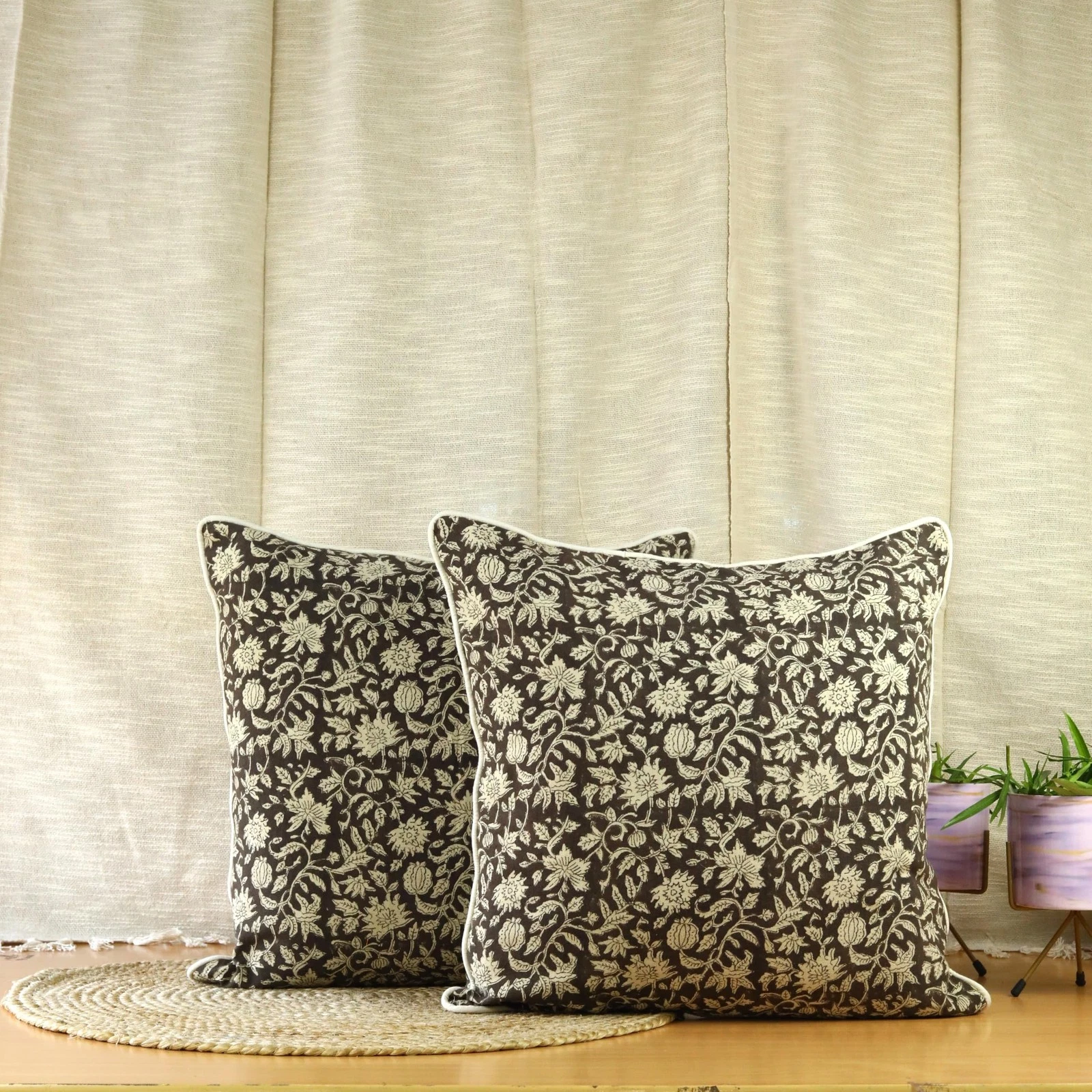Trade Star Set of 2 Cushion Covers 100% Cotton Canvas Throw Pillow Cover Reve...