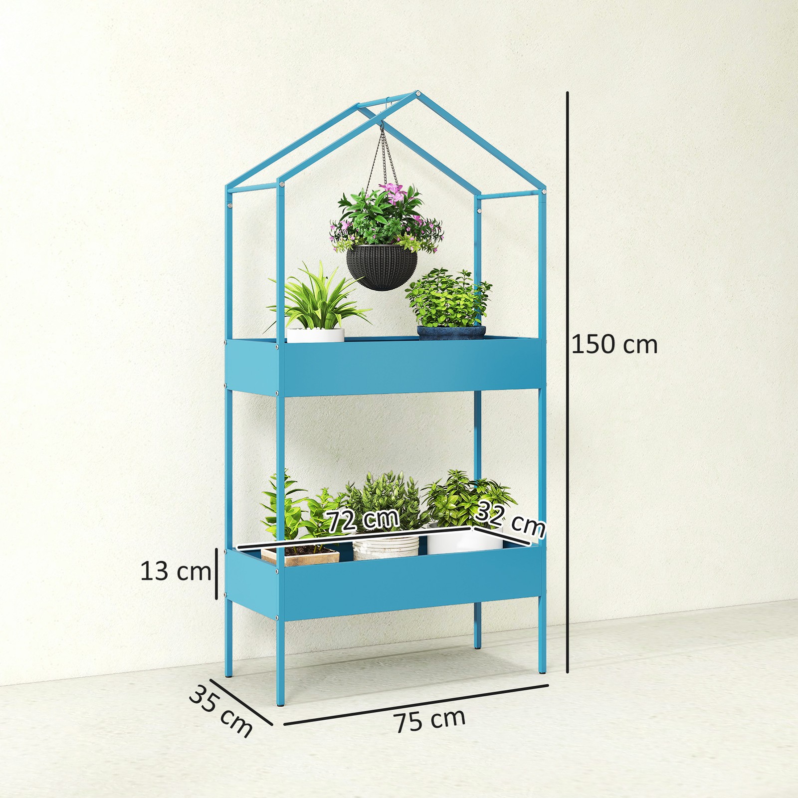 Portapiante Outsunny 2 Livelli Metallo Piedini Regolabili 150 cm - 4