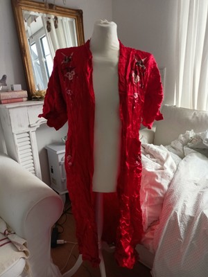 Vintage Morgenmantel Health Shanghai 100%rayon China Gr.S rot mit Blumen und...