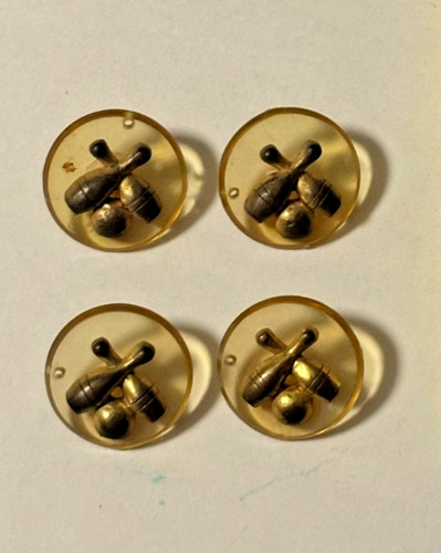SET OF FOUR BOWLING PIN AND BOWLING BALL BUTTONS MID-CENTURY