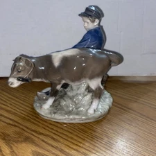 ROYAL COPENHAGEN DENMARK 772 BOY WITH CALF COW FIGURINE 6-1/2" #1