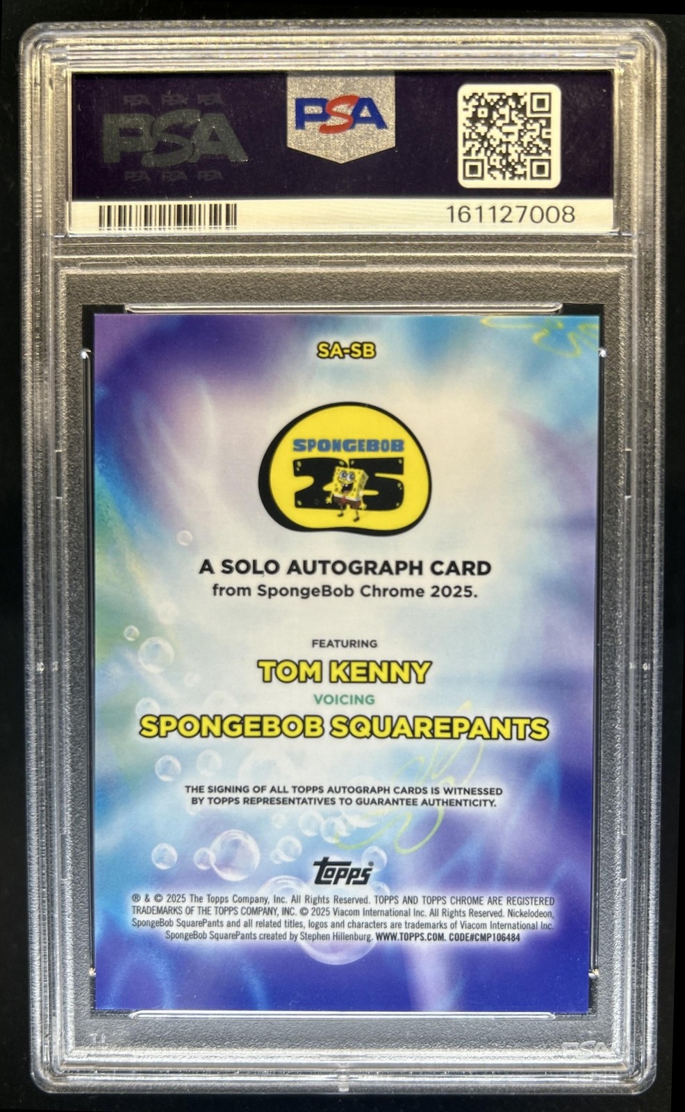 2025 Topps Chrome SpongeBob Squarepants Tom Kenny Auto Autograph #SA-SB PSA 9 10 view 2