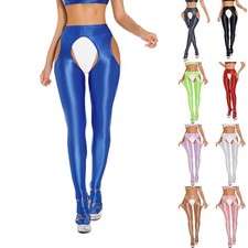 Glossy Sheer Yoga Pants with Open Crotch for Women Stylish and Stretchable