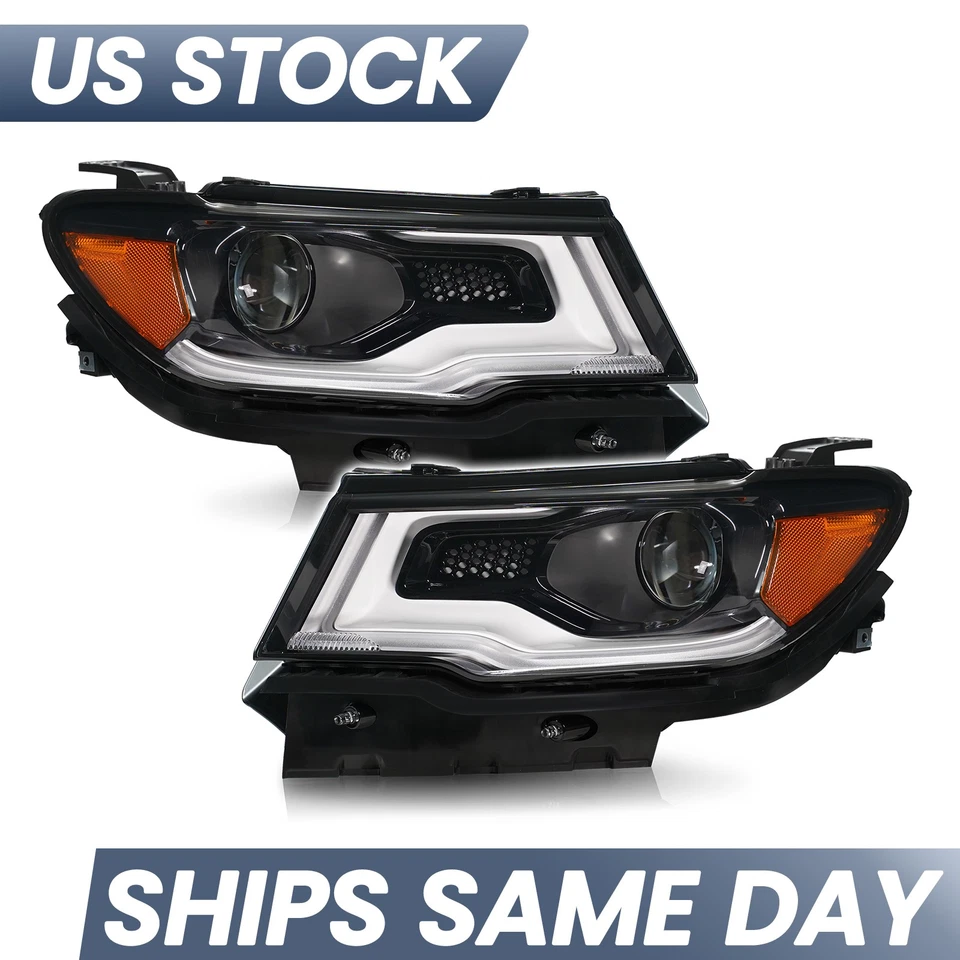 Halogen Upgrade LED Headlights For 2017-2021 Jeep Compass Tube Projector Pair - Image 2 of 4