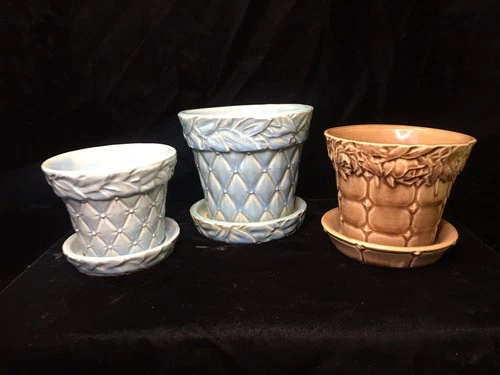 McCoy Pottery Group Of 3 Quilted Pattern Flower Pots Planters ~VERY NICE ~
