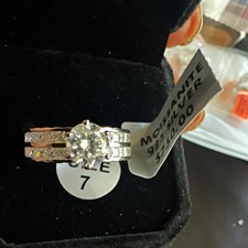 Moissanite 925 Sterling Silver Engagement/Wedding Ring Set Size 7 Round White