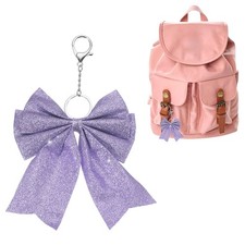 Cute Cheer Bow Keychain for Women, 6.7"x4.9" Purple PU Leather Bow Cheerleader