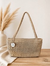 The Sak Beige Crochet Woven Shoulder Bag for Women Beach Casual