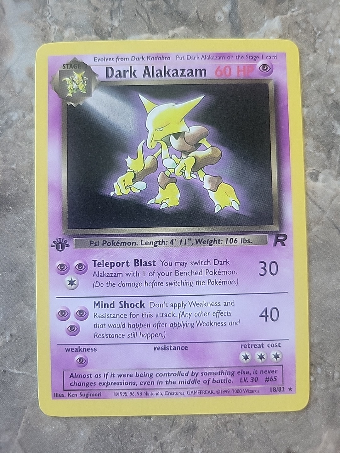 Dark Alakazam 1st Edition No. 18 Non Holo Pokémon Team Rocket NM