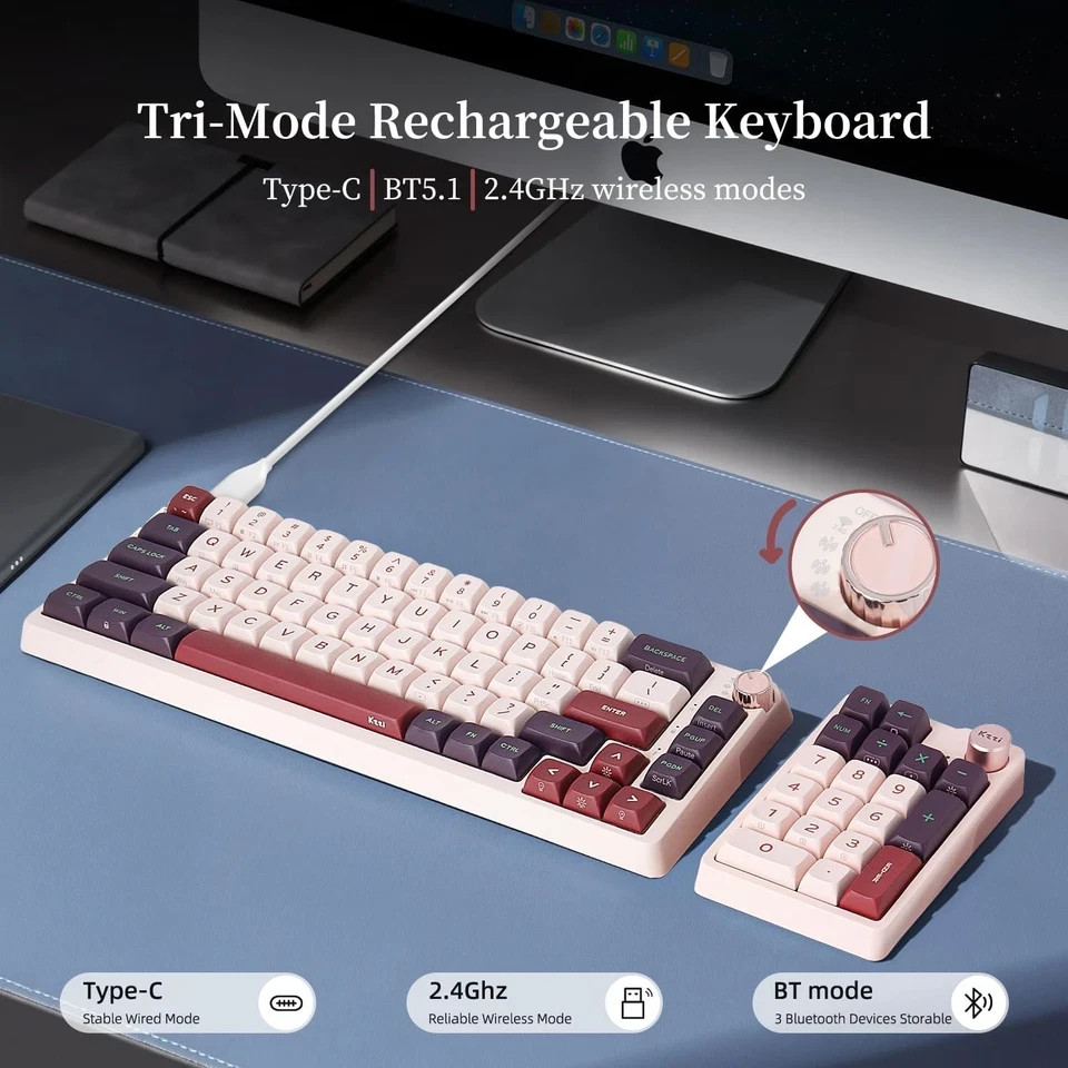 Mechanical Keyboard 65 Percent Compact Triple Mode With Numpad K68 Pro