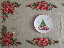 Tovaglia Natalizia ricamata a mano in canapa di lino Natale ecrù color 6 posti