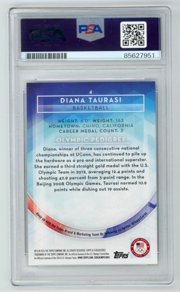 Diana Taurasi WNBA Signed 2016 Topps USA Olympic Basketball Card PSA Auto 7951 - Image 2 of 2