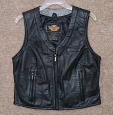Vintage CLASSY HARLEY-DAVIDSON WOMENS MIDWEIGHT BLACK LEATHER MOTORCYCLE VEST L
