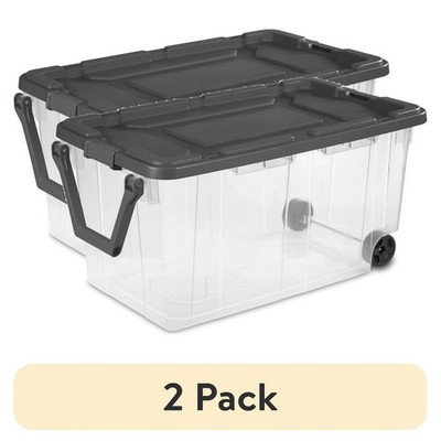 (2 pack) Sterilite 160 Quart Extra-Large Wheeled Storage Bin, Clear Storage Cont
