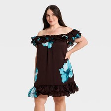 Women Ruffle Mini Dress - A New Day Brown 2X: Cottagecore