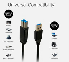 USB 3.0 Cable Cord Std A to Std B Male to Male Scanner High Speed Printer