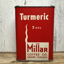 Vintage Millars Coffee Co Spice Tin Turmeric Advertising Chicago Denver UNOPENED