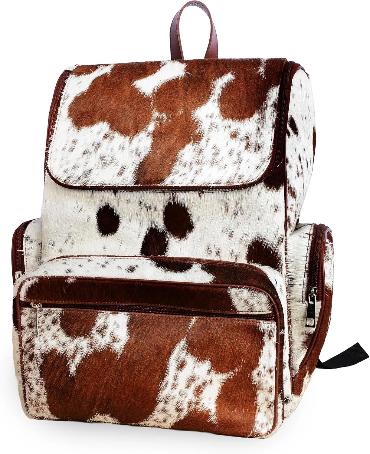 Cowhide Leather Diaper Backpack | Cute Cow Print Travel Bag for Moms