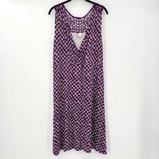 Merona Purple White Geometric Midi Dress Sleeveless V-Neck Crochet Back XXL