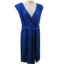 Ann Taylor LOFT Faux Wrap Knit Dress Size Medium Cap Sleeve Royal Blue Belt NWOT