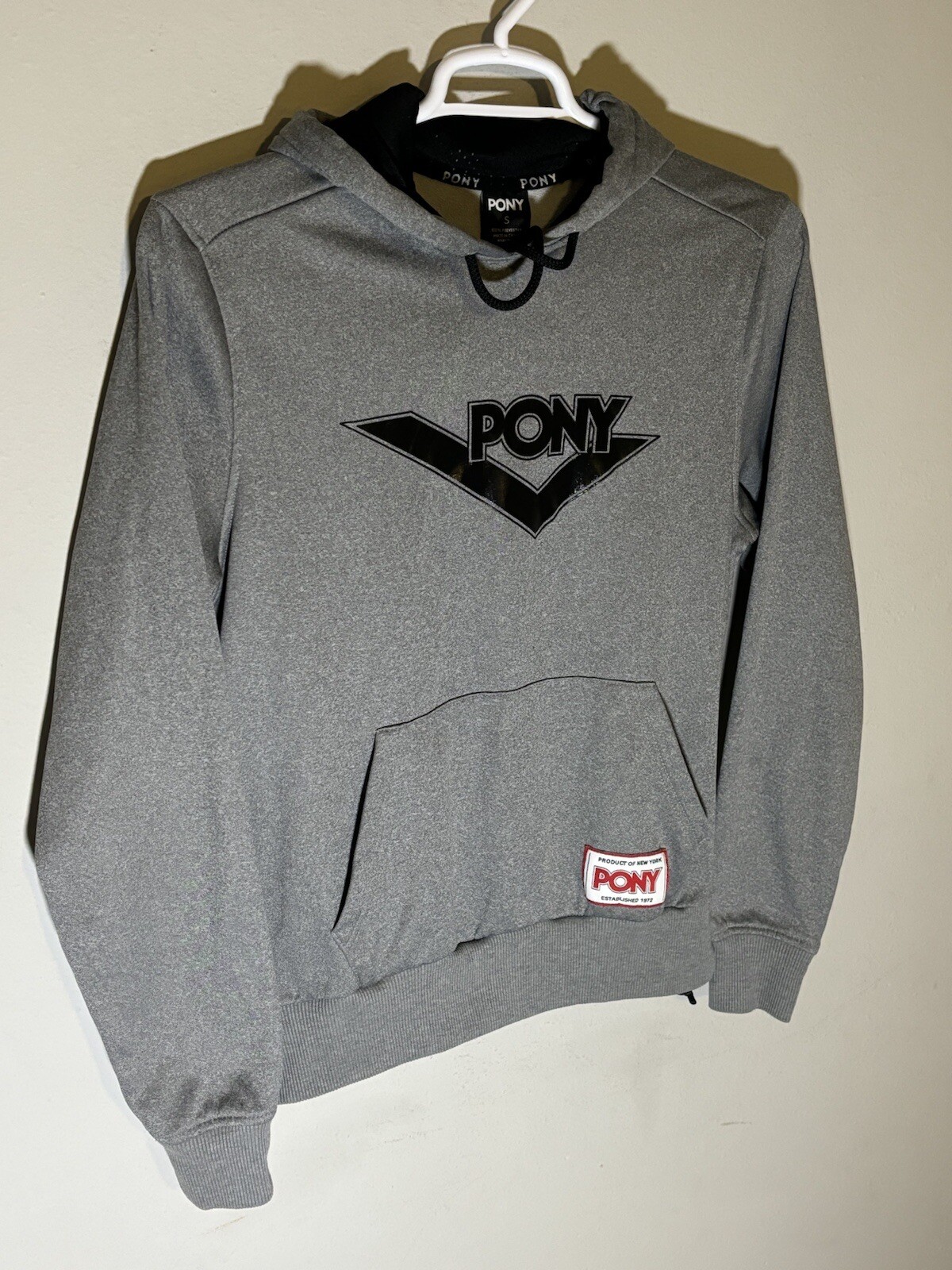 Felpa con cappuccio marca PONY taglia uomo pullover piccolo grigio