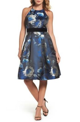 eliza j floral jacquard fit & flare dress