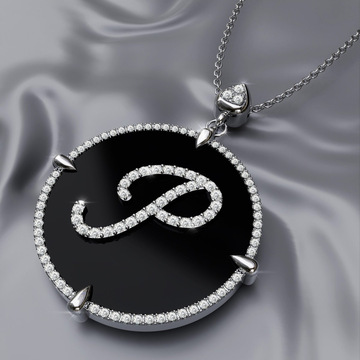 New 14K White Gold Natural Diamond Initial Pendant P Necklace