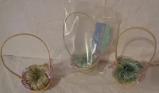 MINIATURE HALLMARK EASTER TRIMMER BASKET x3 WOVEN FLARED HANDLED GRASS NEST