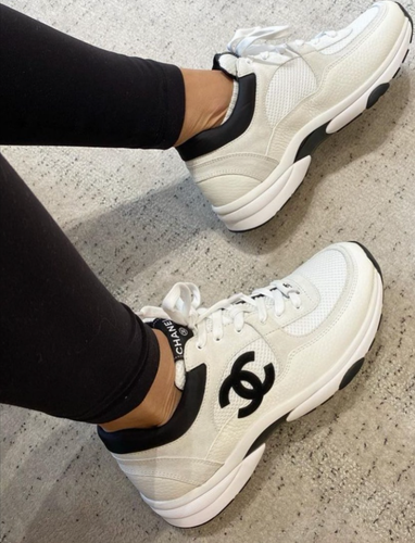 Chanel REV White Black CC Logo Leather Lace Up Flat Runner Trainer Sneaker 39.5 - Picture 12 of 12