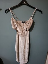 Pretty Little Thing Size 8 Gold Velour Velvet Cut Out Sleeveless Dress (424/95/v