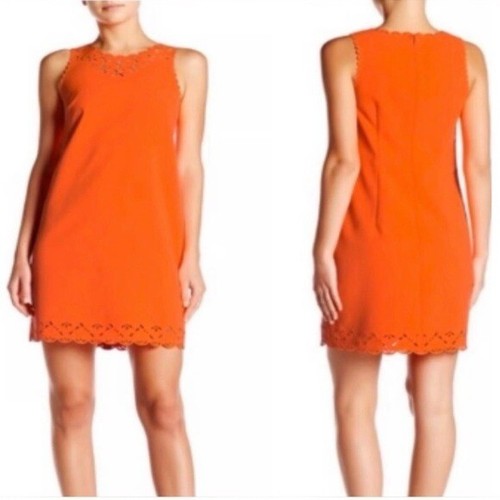 J. Crew Laser Cut Sheath Sleeveless Classic Dress Women’s Sz 2 Neon Persimmon - Picture 2 of 8