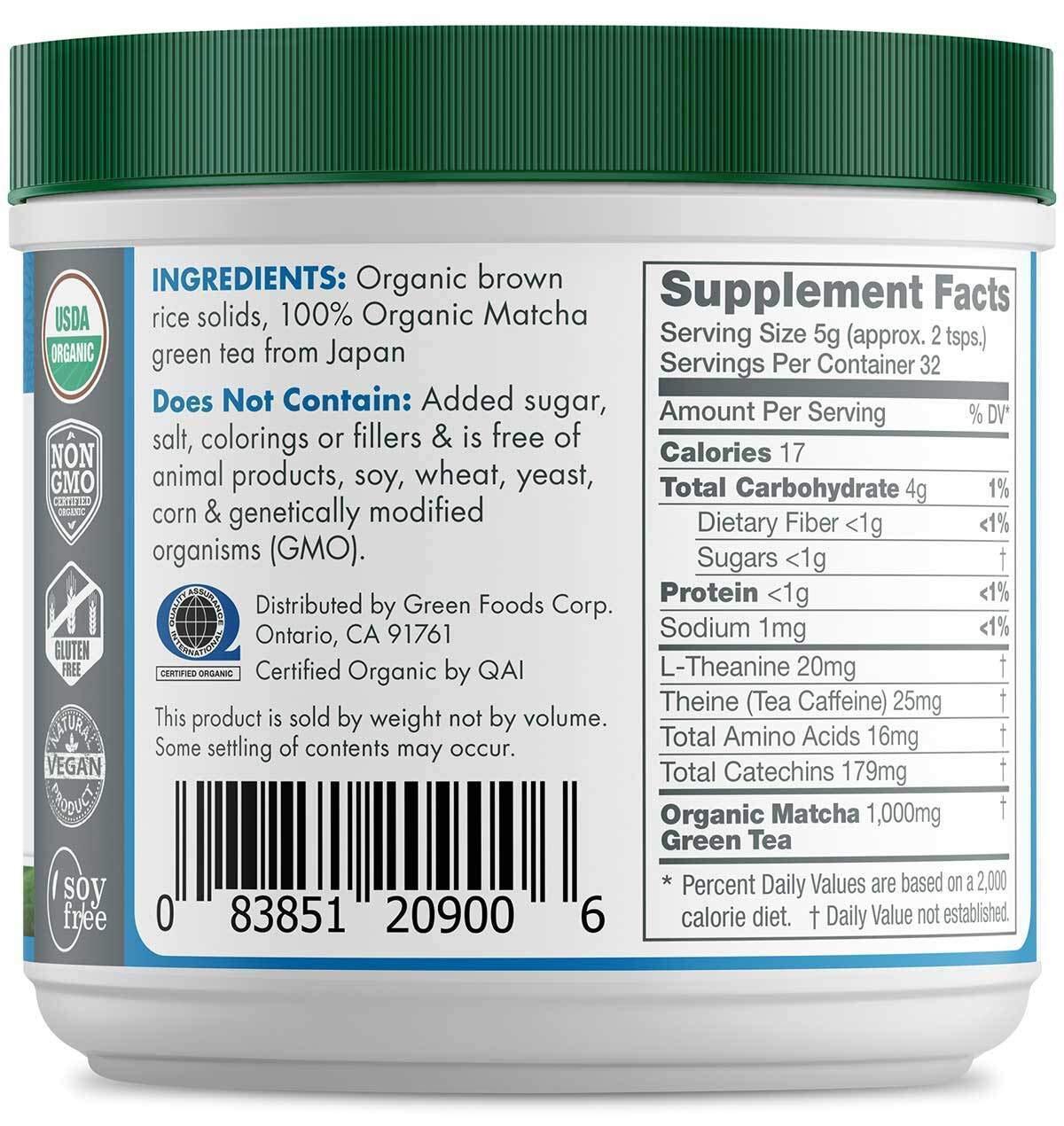 Green Foods Organic Matcha Green Tea Powder - Antioxidants and Energy - 2 pack