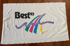 90's Vintage Beach Towel Best '93 Made in USA Waves Rainbow Colorful Large White