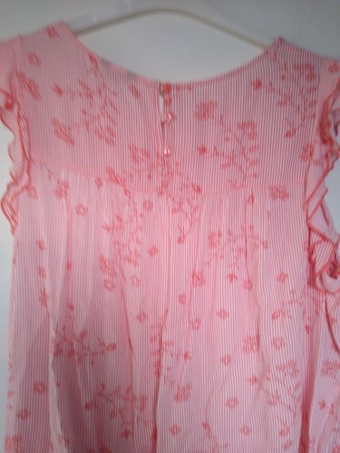 M &Co Orange Striped Sleeveless Embroidered Floral & Frill Detail Top Size 16 - Picture 3 of 4
